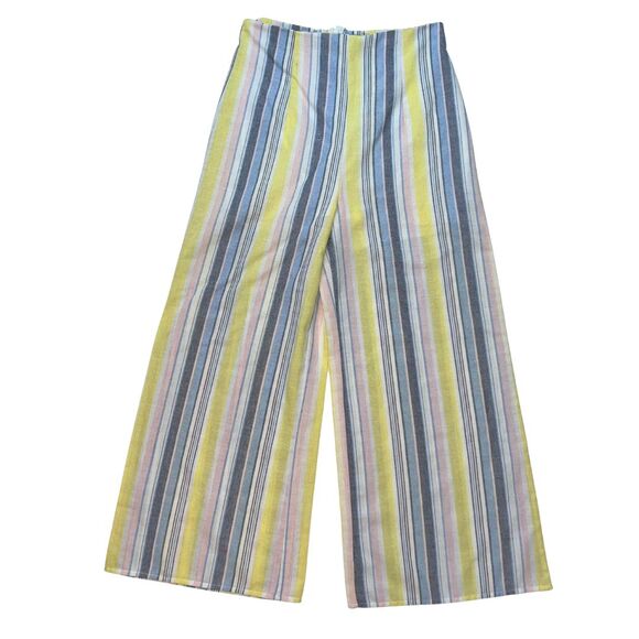 Blue Blush Pants Women Medium Boho Cotton Cottagecore Wide Leg High Rise Trouser - Picture 1 of 10